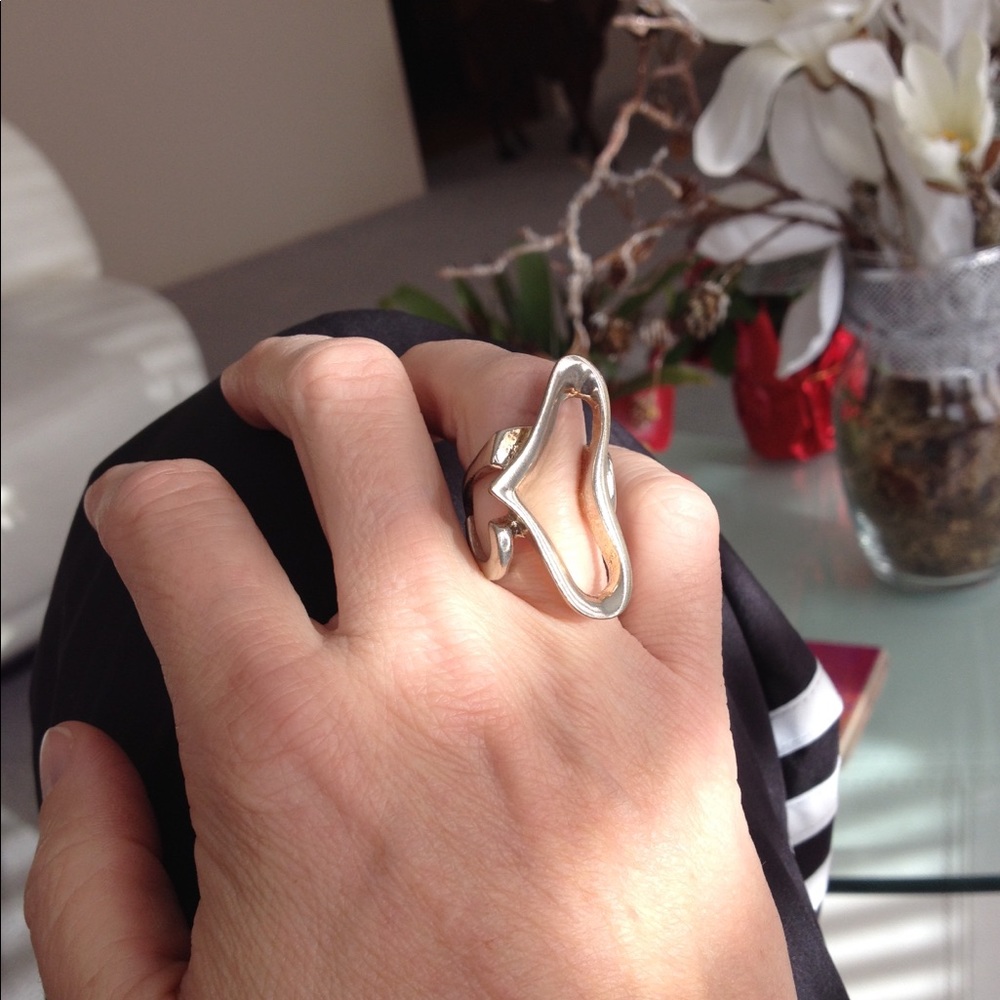 Large free form heart silver ring in size 6